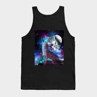 Cosmic Space Wolf Wolves Family Howling At Moon Tank Top